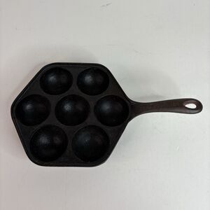 Vintage Aebleskiber Cast Iron Pan, 8” Pan With 7 2” Holes Danish Pancake Pan